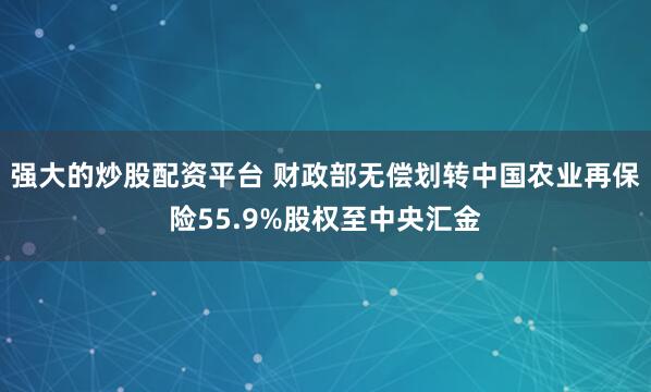 强大的炒股配资平台 财政部无偿划转中国农业再保险55.9%股权至中央汇金